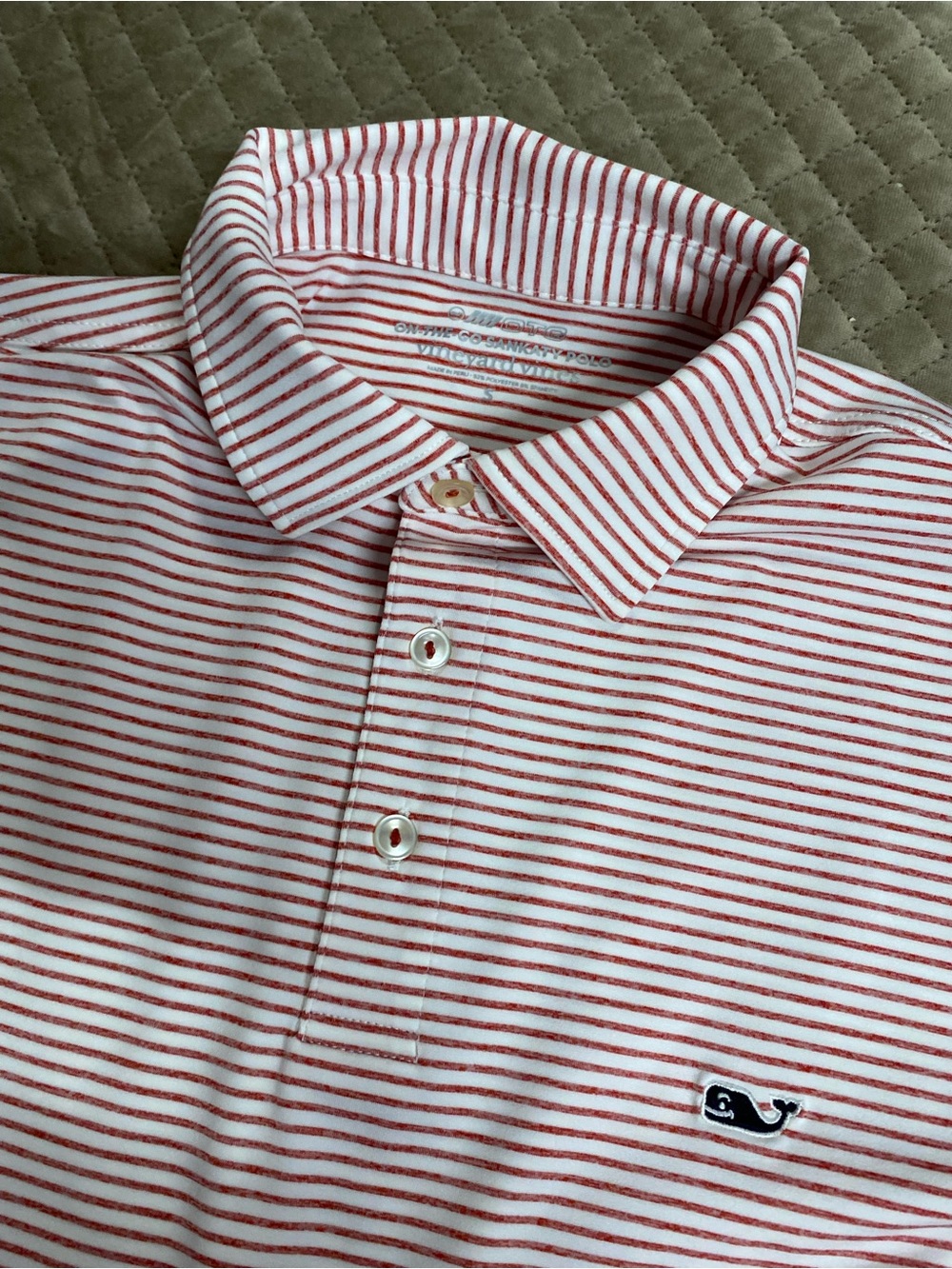 Vineyard Vines White Polo with Red Stripes and Whale Logo